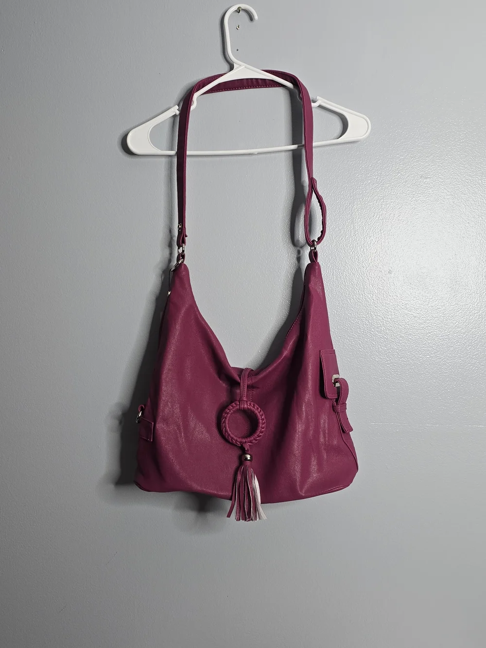 NWT Magenta Faux Leather Ring Tassel Hobo Shoulder Bag